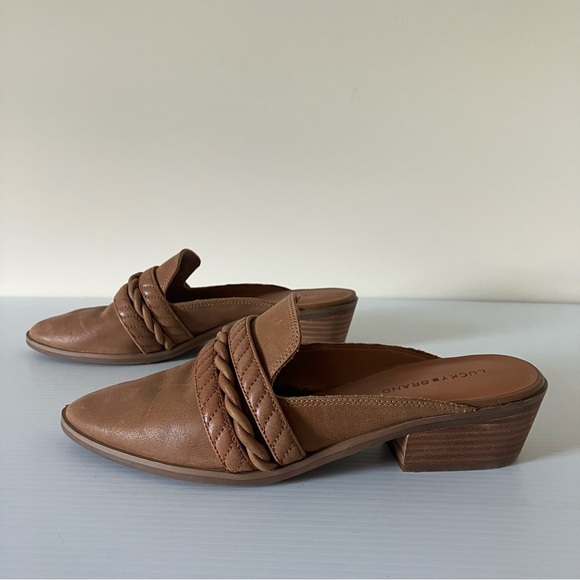 Lucky Brand Melaida Brown Leather Braided Strap slip-on mules size 7 - Picture 6 of 7